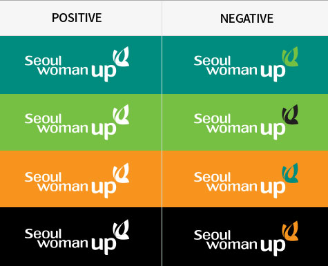 positive, negative seoul womanup 로고